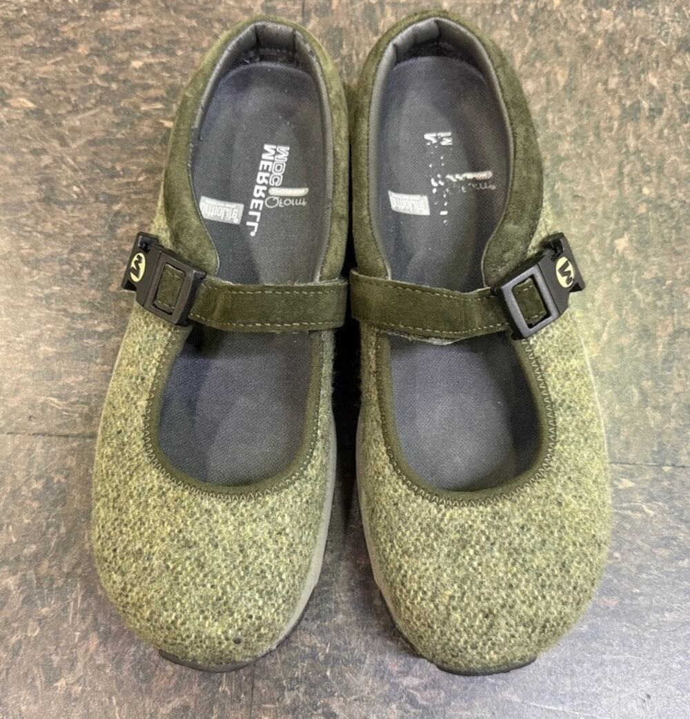 Merrell Encore MJ Wool Mary Jane Olive Green Clogs Shoes Womens Size 8 J66434